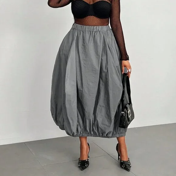 Grey Casual Women's Plus Size Minimalist Skirt - Picture 4 of 6